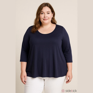 Cato Navy Blue Knit Top Plus 18/20W Scoop Neck Stretchy Casual Blouse